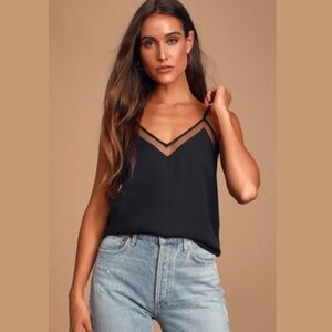 Lulus Women's Black Sheer Mesh V-Neck Tank Top